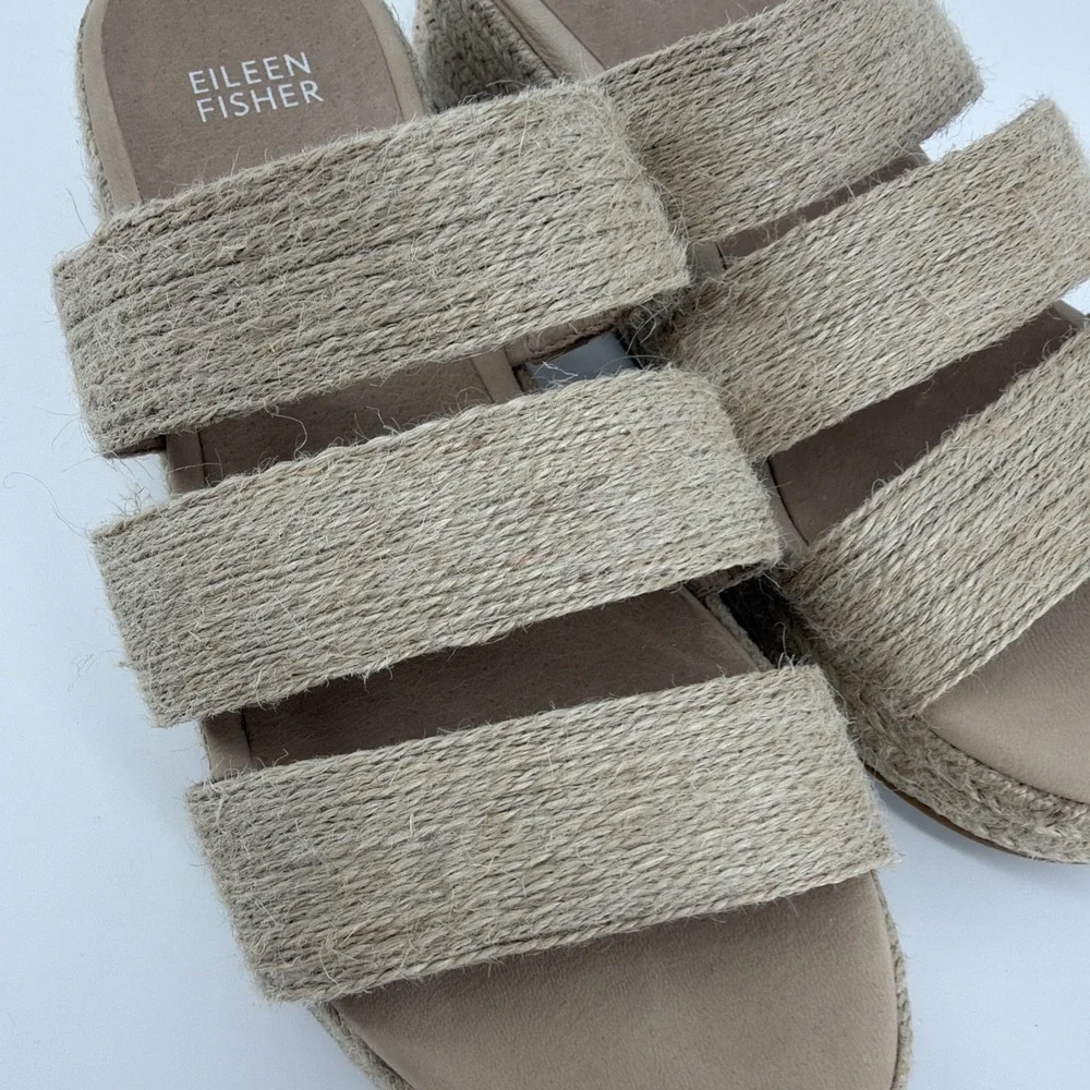 Eileen Fisher‎ Womens Jute Triple Strap Platform Espadrille Slide Sandals 8.5